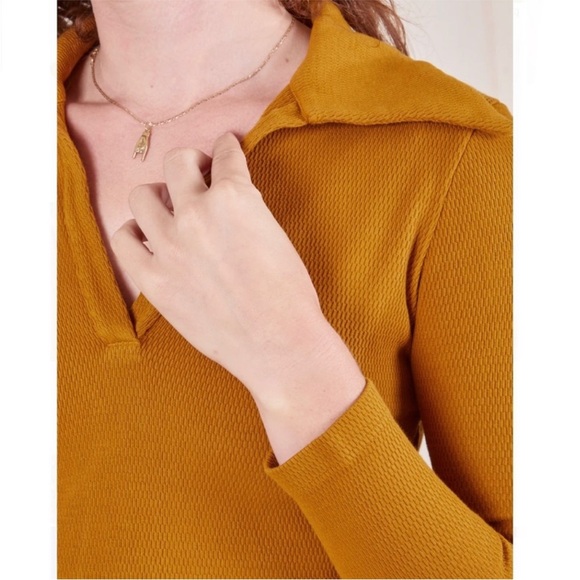 BIG BUD PRESS 70s Mustard Long Sleeve Cotton Collared Thermal Fisherman Polo XXS - Picture 11 of 13